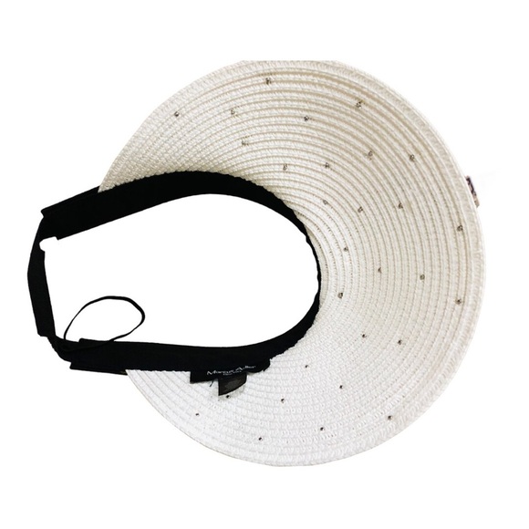 White black bejeweled faux precious‎ stones raffia straw sun visor hat new main image 13